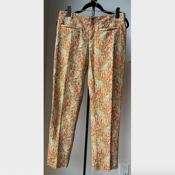 Anthropologie Cartonnier - Orange Paisley Cropped Slim Pants - Size 6 - Picture 5 of 8